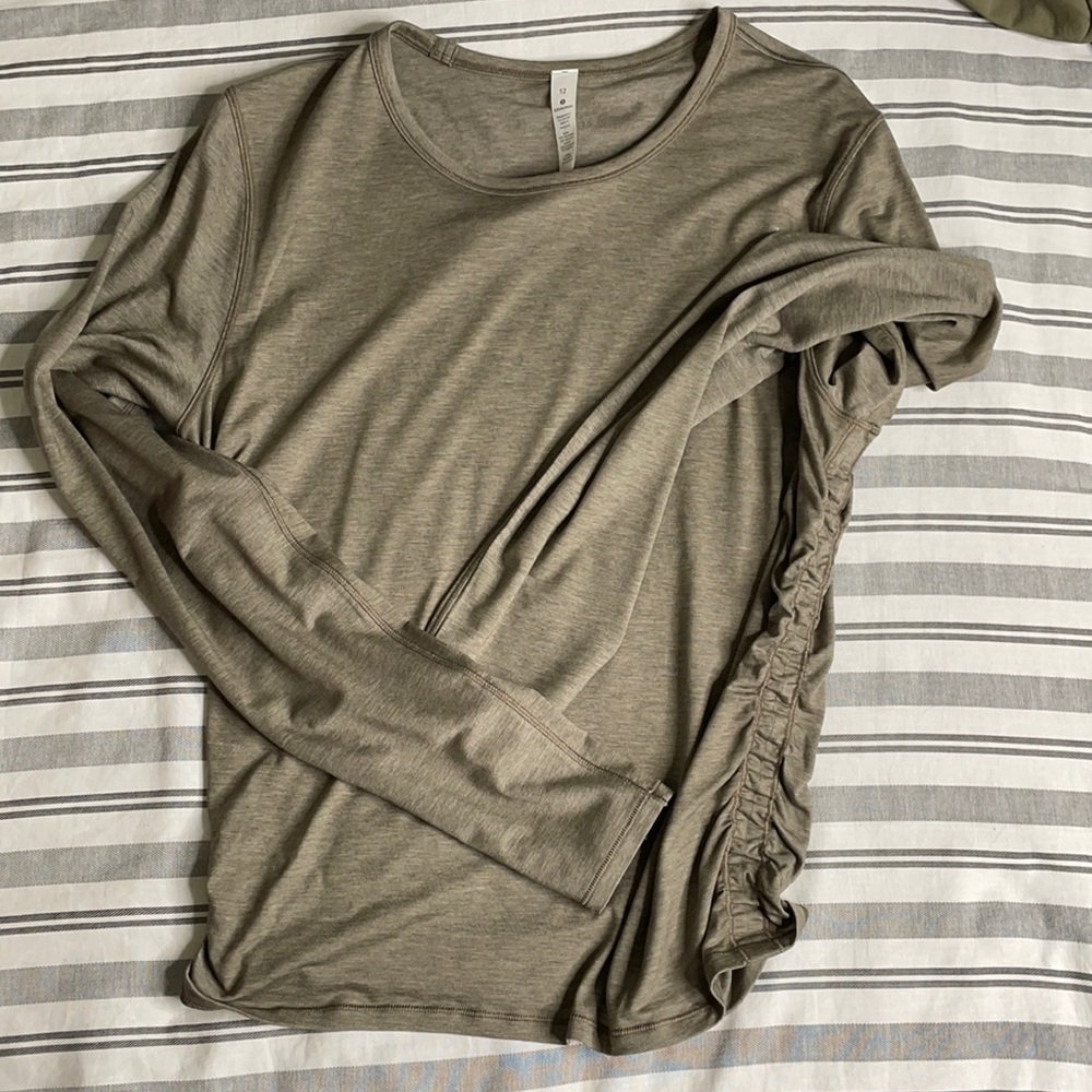 Olive green side cinche crop LS
